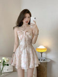 Chic Backless Chiffon Mini Dress Women 2023 Summer Floral Print Sexy Sleeveless Neck-mounted Holiday Sweet Female