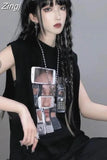 Vintage Summer Tshirt Harajuku Women O-Neck Sleeveless Vest Tee Oversize Preppy Hip Hop Couples High Street Y2k