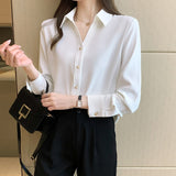 Women Silk Shirts Satin Blouses Women Long Sleeve Shirts Tops Woman White Shirt Blouse Woman V-neck Shirt Top Plus