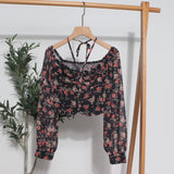 Sexy One-Word Shoulder Hanging Neck Chopped Spicy Shirt Female Design Sense Small Short To Take Long Sleeves Hottie Top