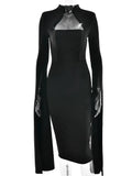 Solid Cape Bodycon Midi Dress- Outfit