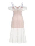 Silver Bustier Off-Shoulder Mesh Midi Dress- Outfit