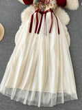 Vintage Bow Mesh Wedding Runway Party Dresses Women Summer Fashion Elegant Strap Graduation Evening Vestidos Ladies