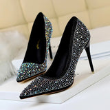 Zingj Korean Version Of Fashion Banquet Women's Shoes Thin Heel Shallow Mouth Pointed Head Sexy Show Thin Water Diamond Color Diamond High Heel Single