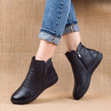 2022 Autumn Fashion Women Genuine Leather Boots Handmade Vintage Flat Ankle Botines Shoes Woman Winter