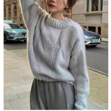 Twist Sweater Women's Winter Korean Gentle Blouse Long Sleeves Loose Thin Round Neck Pullover Knitted Bottom
