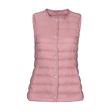 Down Vest Female 2024 New Winter Light Liner Short White Duck Velvet Vest Round Neck V Collar Two Wear-Outfit