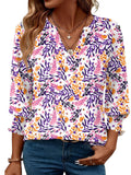 Women's 2025 Fashion Shirt Seven-Sleeve Flower Printed Casual Shirt Summer