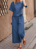 Plus Size Loose Solid Classic Style Color Shirt Trousers Two-piece