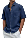 New Men's Solid Color Loose Comfortable Buffly Striped Short-Sleeved Button