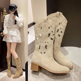 Hole High Boots Girls Summer Breathable Knight Cool Boots Sharp Head Thick And Thin Chelsea Net