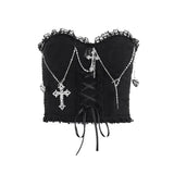 Summer 2024 Sexy Hot Girl Vest Dark Wind Gothic Cross Chain Breast Sling