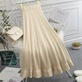 Women Knitted Ribbed Pleated Midi Skirts Solid Warm A-Line Skirt Female 2021 Winter Autumn Trendy Elegant Ladies Bottoms