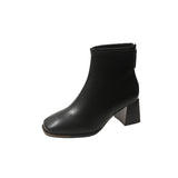 Zingj Heel Martin Boots Female 2024 Autumn And Winter New Korean Version Of Fashion Square Head Thick Heel Rear Zipper Short Tube Martin