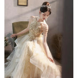 Champagne Evening Dress Female Banquet Temperament High Tuxeds Host High Sense Light Luxury Niche High-End Performance