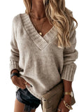 New Sweater Women's Autumn And Winter Solid Color V-Neck Long-Sleeved Knitted