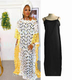 African Stylish Dashiki Abaya Plus Free Size Maxi Dresses + Inside 2 Piece Print Cord Lace Boubou For Ladies