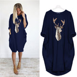 Sleeve T Shirt Christmas ELK Sequin Dress Oversized Long Tops Casual Loose Mini Dresses Streetwear Vestidos Wrap
