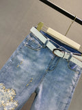 Zingj Women Bling Bing 2023 Spring Slim Hot Drill Pencil Pants Sequins Ladies Streetwear Denim Trousers Female 211-1-Outfit