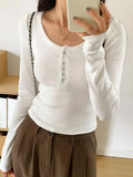 Solid Color Ribbed Breasted Slim Long Sleeve Knit-Outfit