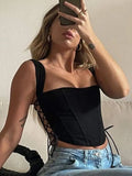 Crop Top Women Side Bandage Party Sexy Laceup Cut Out Tank Top Women Asymmetry Hem Slim Camis Summer Clubwear