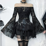 Summer New Halloween Party Fashion Build Chain Cross Double Gothic Half Skirt