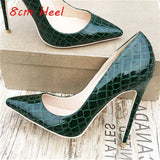 Green Women Shoes Patent Leather Shallow Pointed Toe Shoes Woman High Heel Fashion 12cm High Heel shoes QP012
