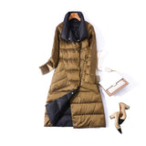 Plus Size Women Double Sided Down Long Jacket White Duck Down Coat Winter Double Breasted Warm Parkas Snow
