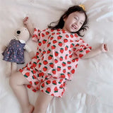 to 10 Years 2021 New Summer Girls Kids Pajamas Set Short Sleeves Sleepwear For Toddler Girls Cotton Pyjamas Set
