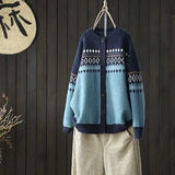 ethnic style 2021 new jacquard sweater knitted women's jacket cardigan women loose round neck ladies