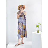 Folded Summer Fashion Daily Commuting Loose Temperament Design Sense Of Color Print Wrinkle Long
