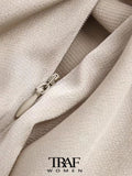 Women Fashion With Knotted Gathered Front Slit Midi Skirt Vintage High Waist Back Zipper Female Skirts