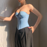 Chest Cup Imitation Denim Blouse 2023 Autumn New Spicy Girls Chest Girdle Waist Display