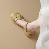 Summer Round Head Flowers Sweet Platform Sandals Comfortable One Word Buckle Beach Wind Low Heel Casual Women's