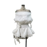 Vietnamese Niche Design Shoulder Bubble Yarn Three-Dimensional Flower Dress With The Same Color