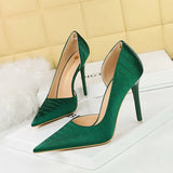 Zingj Korean Version Fashion Banquet High Heels Fine Heel Women's Shoes Retro Stone Satin Side Hollow Out High