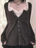 Solid Pointelle Square Neck Knit Cardigan-Outfit