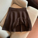 Knitted Pleated High-Waisted Mini Skirt- Outfit