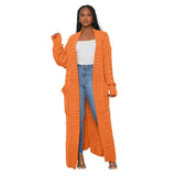 Knitted Women Long Twist Sweater Solid Cardigan with Big Pocket 2022 Autumn Winter Crochet Loose Office Lady Long
