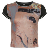 Printed Harajuku Short Sleeve Crop Top T Shirt Fashion Summer Hip Hop Basic T-shirt Women Casual 90s
