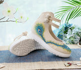 Zingj White Sole, High Heels Single Shoe Backsole Retro One-Word Dish Buckle Female Shallow Embroidered Cloth Shoes Women's