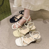 Female Summer 2025 New Fashion Fashion A Word Belt With Thick Heel Fairy Wind Match Skirt Roman Women's