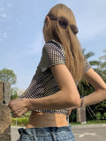 Vintage T Shirt 2022 Summer Women Plaid Crop Tops Short Sleeve Streetwear Tee Tops Korean Style Y2k Punk Tops