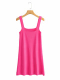 Summer Camisole Knitted Dress Sexy Rose Mini Dress Woman Vacation Beach