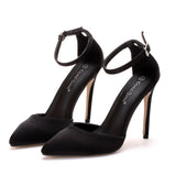 Cm Black Satin Noodles In The Air Pointed High-Heeled Sandals Fine High Heel Women Sandals Large Size