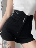 Black Gothic High Waist Denim Shorts Women Hot Summer Punk Style Japanese Streetwear Girl Short Jeans With