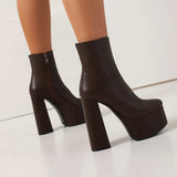 Fashion Platform Women Ankle Boots Autumn Winter Chunky High Heel Punk Boots Square Toe Zipper Lady Shoes Plus Size 42