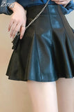 Spring Summer Short Black Soft Faux Leather Mini Puffy Skirt Women High Waist Zipper A Line Cute Kawaii Fashion