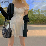 Fashion Elegant Bow White Female Mini Dress Summer Party Birthday Festival Cute Sexy French Romantic Silk Dress