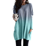 Spring Autumn Casual Loose O Neck Long Sleeve Pocket Women'T Shirts New Fashion Gradient Print Ladies T Shirts Plus